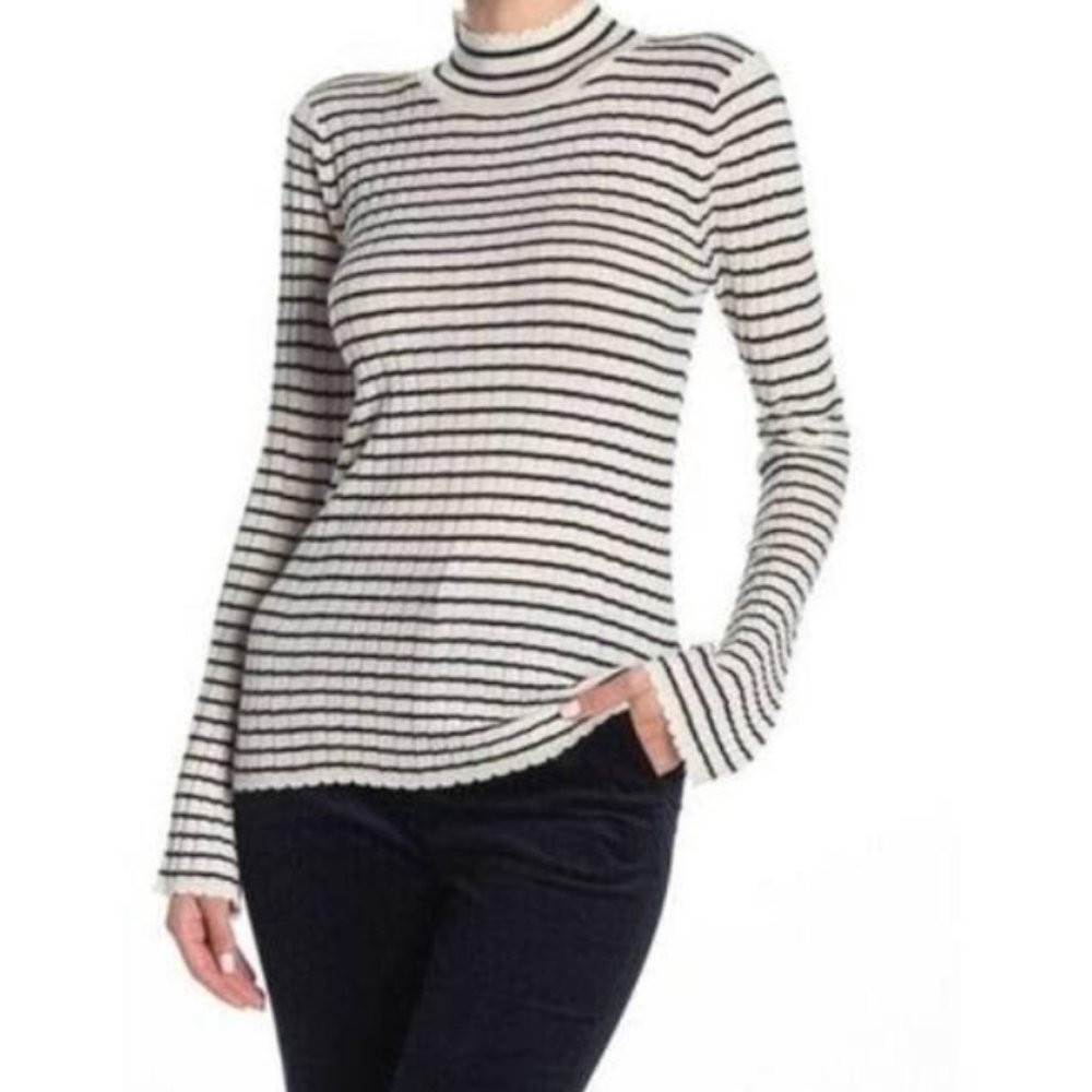 Joie Womens Gestina Rib Knit Striped Mock Sweater NWT SZ L